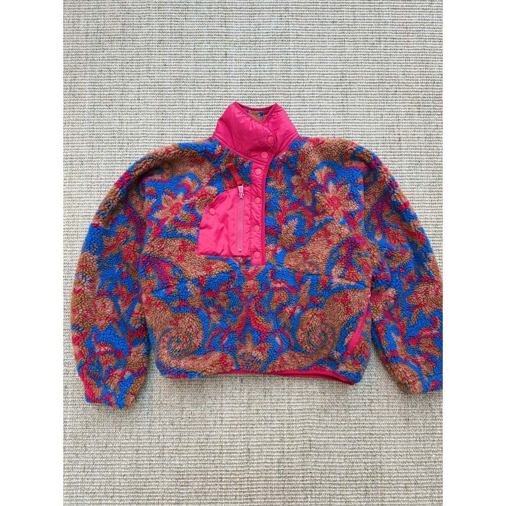 🏔️ FP Movement Hit The Slopes Printed Fleece Pullover | Size XS | Blue Tan Red